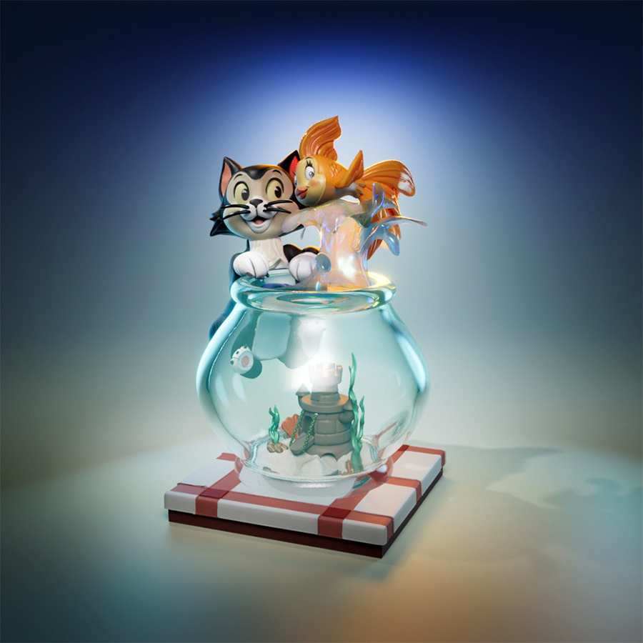 Figaro and Cleo resin figure from Disney’s Pinocchio with playful cartoon styling