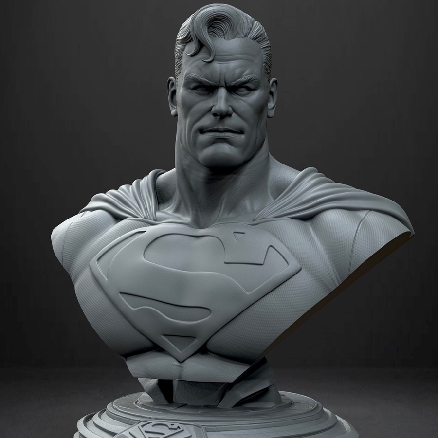 1/10 scale Superman resin bust by Stalyn Quito – unpainted grey 3D print with base, 140mm tall