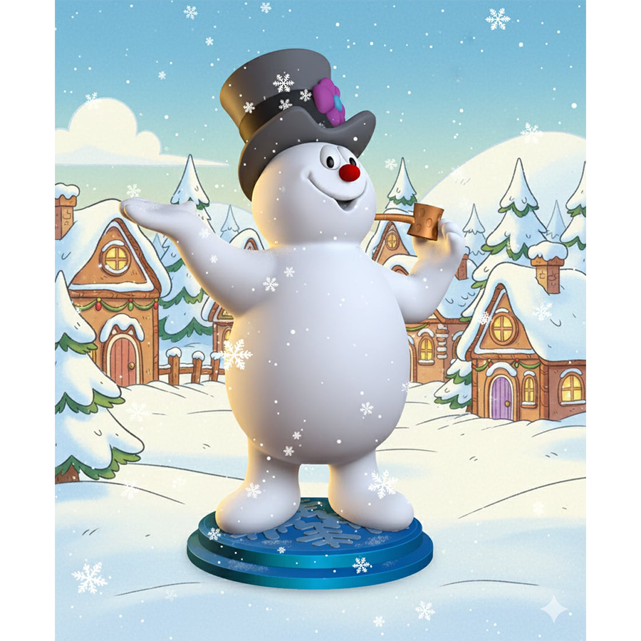 3D printed Frosty the Snowman 1/9 scale collectible figure created by HLI3DFX in high-resolution resin, inspired by the 1969 holiday cartoon.