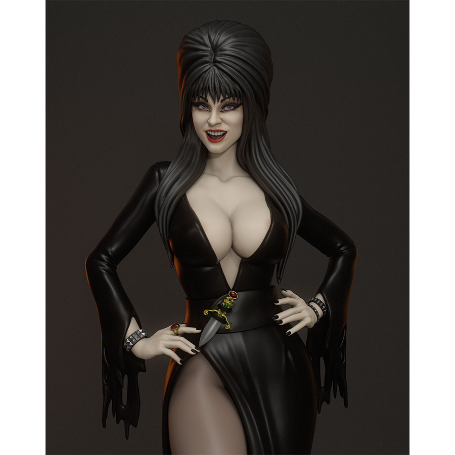 Elvira 3D printed figure from Abe3D, printed by HLI3DFX with crisp detail and dynamic pose.