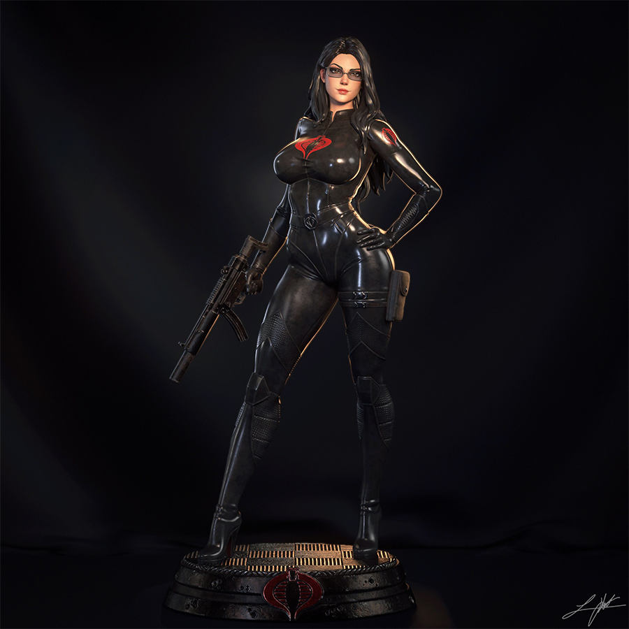 The Baroness 1/4 scale 3D printed statue, detailed tactical suit, printed by HLI3DFX.
