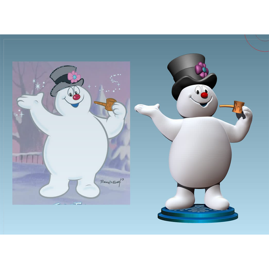 3D printed Frosty the Snowman 1/9 scale collectible figure created by HLI3DFX in high-resolution resin, inspired by the 1969 holiday cartoon.