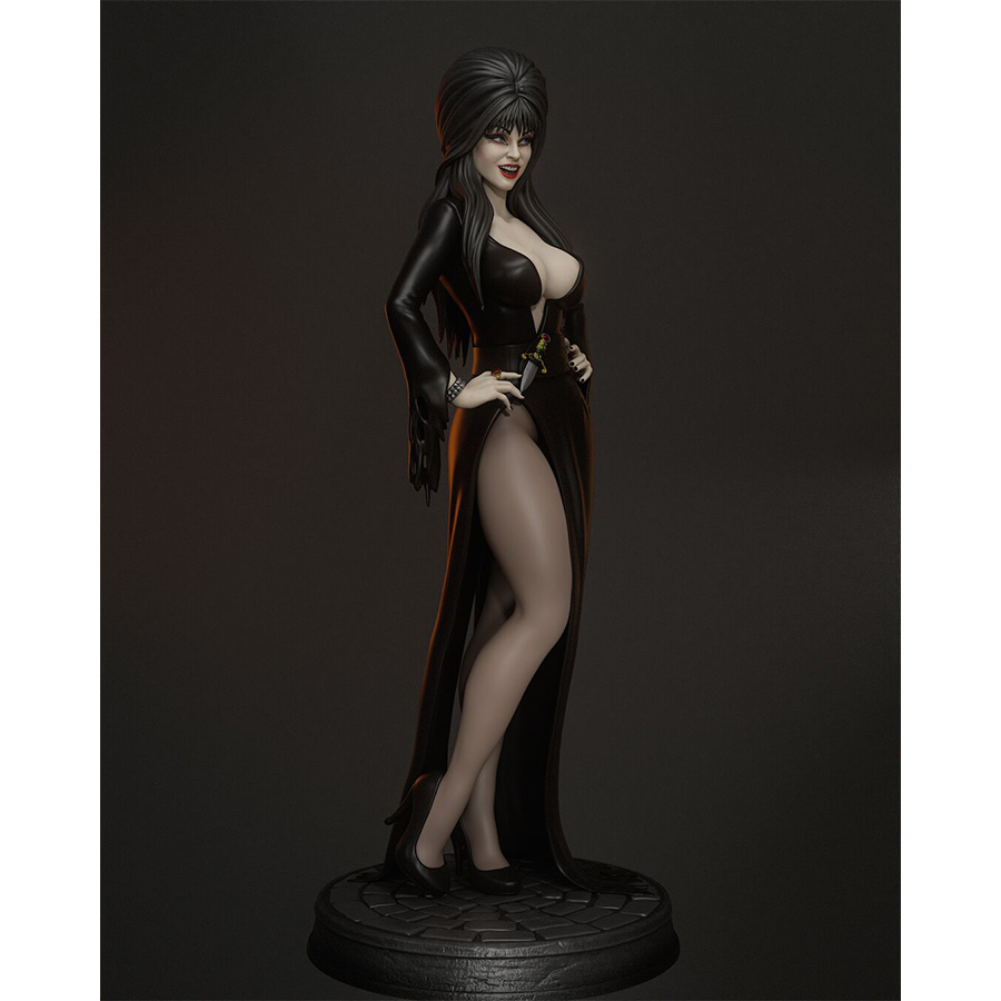 Elvira 3D printed figure from Abe3D, printed by HLI3DFX with crisp detail and dynamic pose.