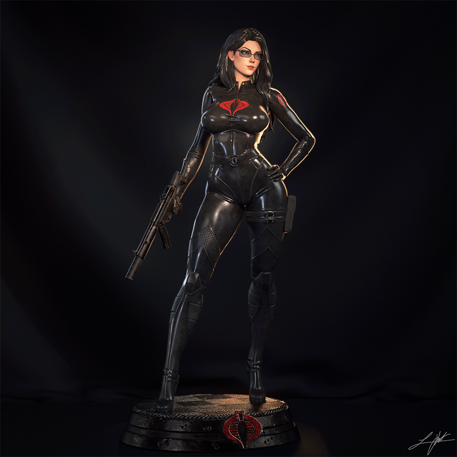 The Baroness 1/4 scale 3D printed statue, detailed tactical suit, printed by HLI3DFX.