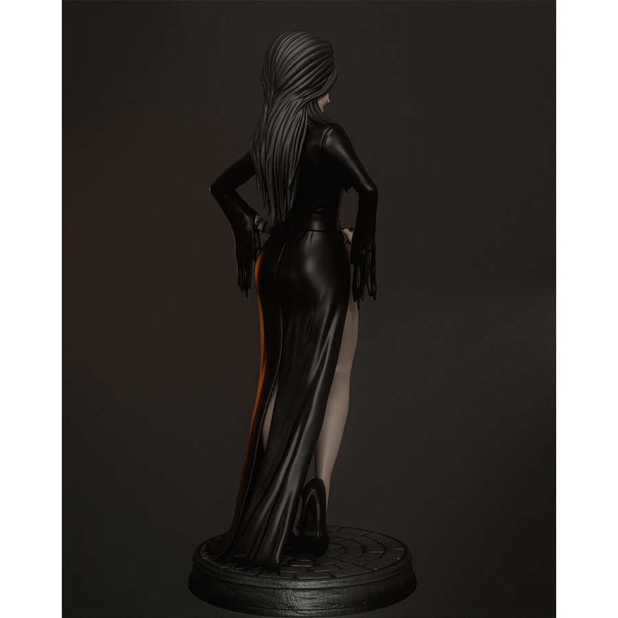 Elvira 3D printed figure from Abe3D, printed by HLI3DFX with crisp detail and dynamic pose.