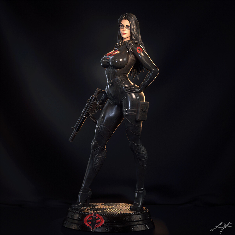 The Baroness 1/4 scale 3D printed statue, detailed tactical suit, printed by HLI3DFX.