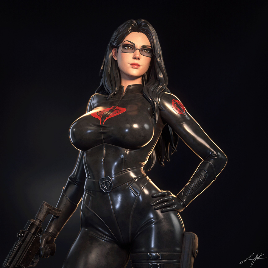 The Baroness 1/4 scale 3D printed statue, detailed tactical suit, printed by HLI3DFX.