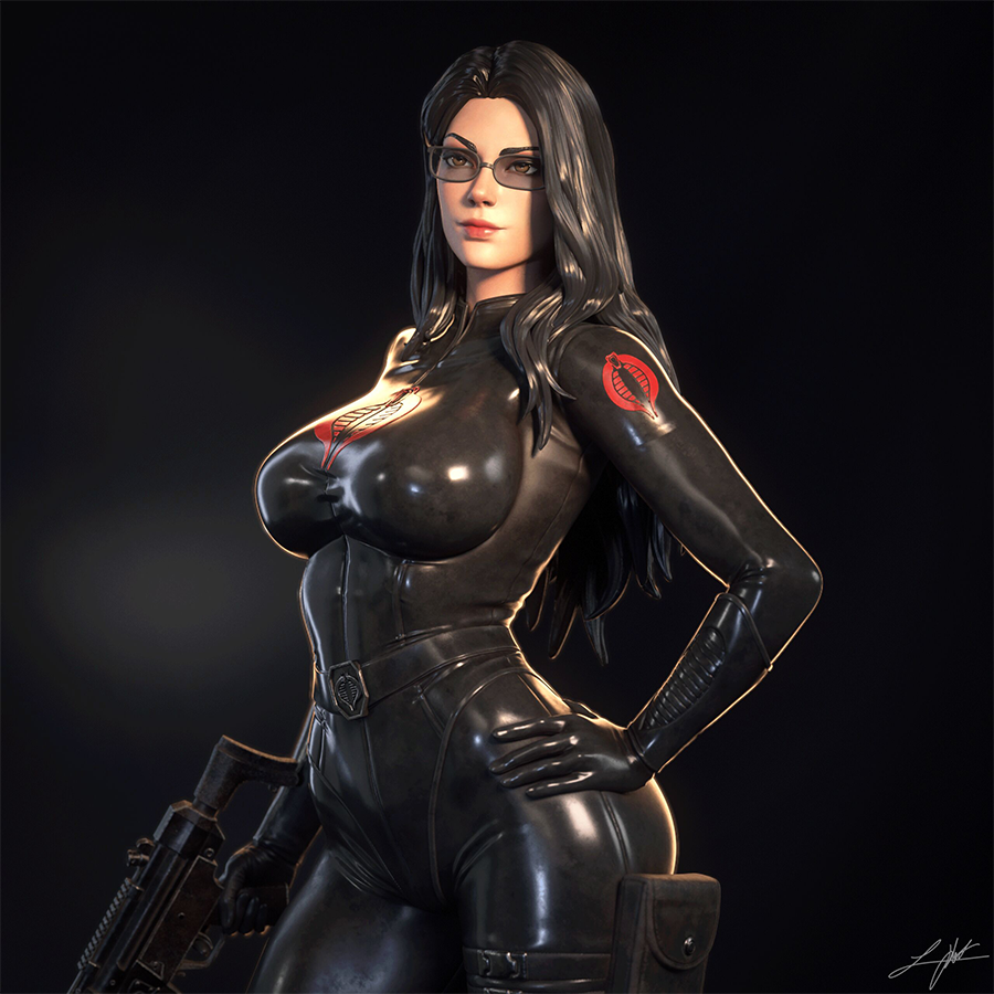 The Baroness 1/4 scale 3D printed statue, detailed tactical suit, printed by HLI3DFX.