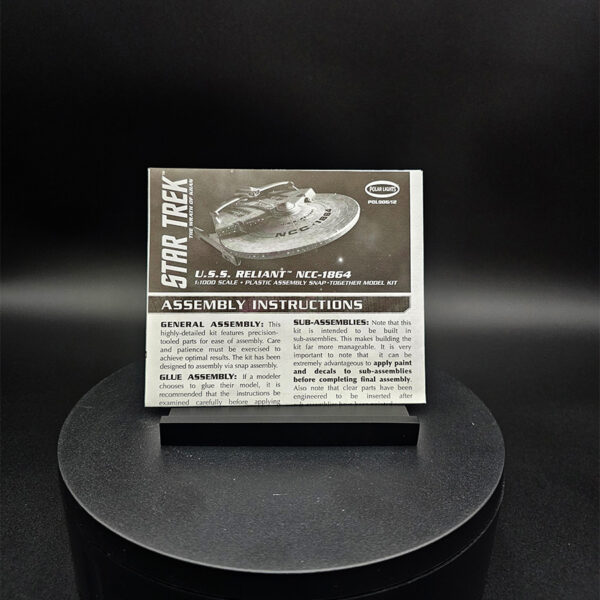 Open-box Polar Lights 1/1000 U.S.S. Reliant model kit. All original parts, decals, and instructions included. Complete kit in excellent condition.