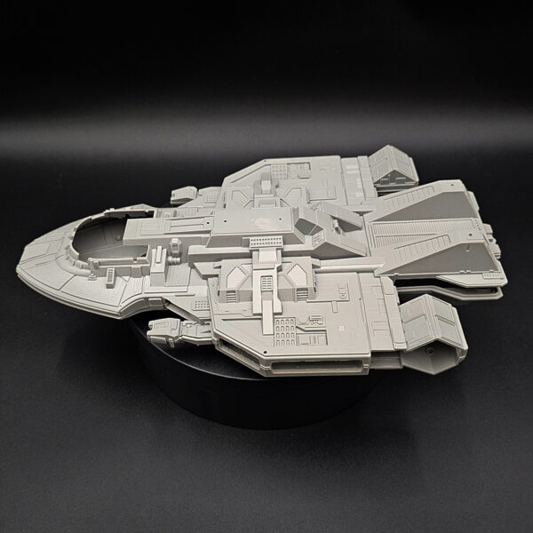 Open box AMT ERTL Star Trek 1/323 scale model kit previously worked on for lighting with missing clear window parts and missing part 9