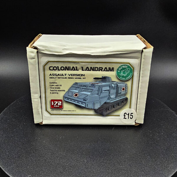 Cozmic Scale Models 1/72 Colonial Landram Assault Track resin kit (open box), parts and packaging shown.