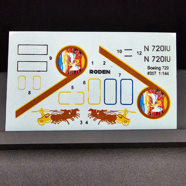 Roden 1/144 Boeing 720 Caesars Chariot airliner model kit open box complete tail decal only