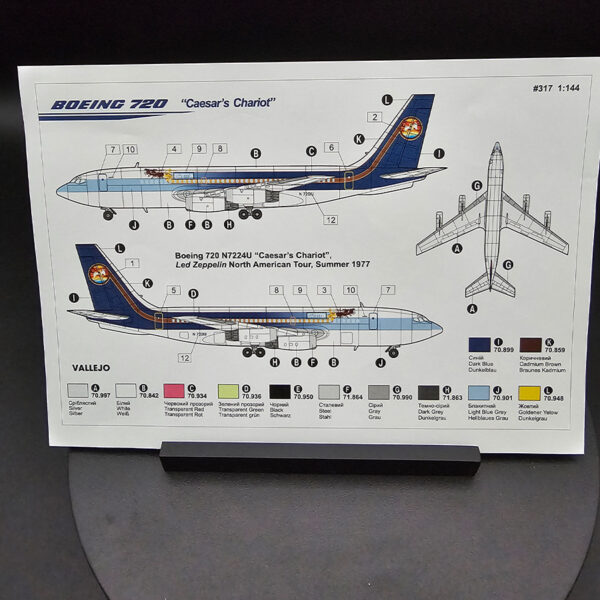 Roden 1/144 Boeing 720 Caesars Chariot airliner model kit open box complete tail decal only