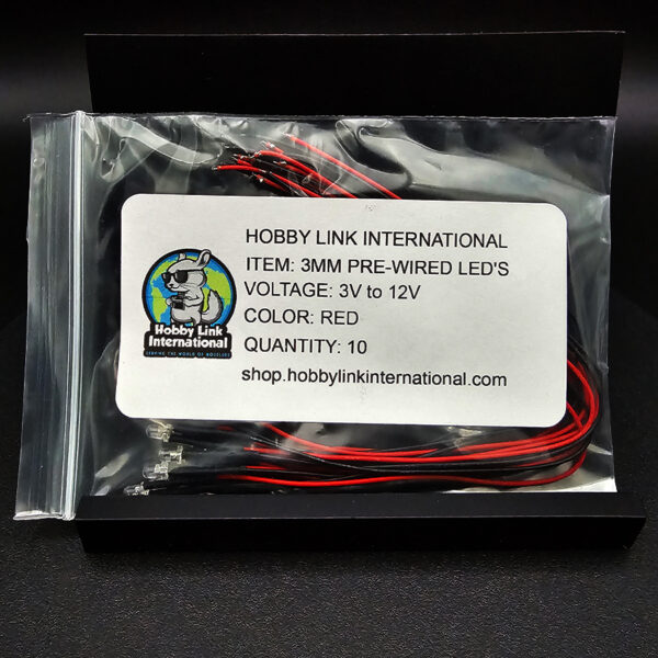 3mm pre-wired pre-resistored red LEDs 3V to 12V quantity 10