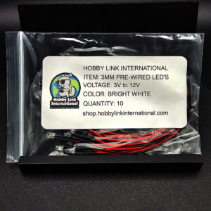 3mm pre-wired pre-resistored bright white LEDs 3V to 12V quantity 10
