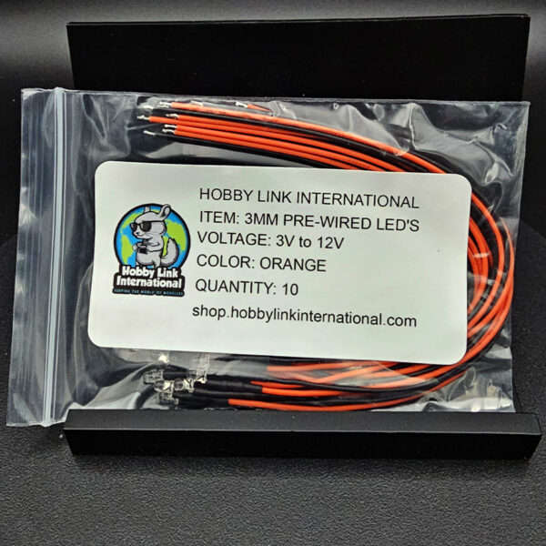 3mm pre-wired pre-resistored orange LEDs 3V to 12V quantity 10