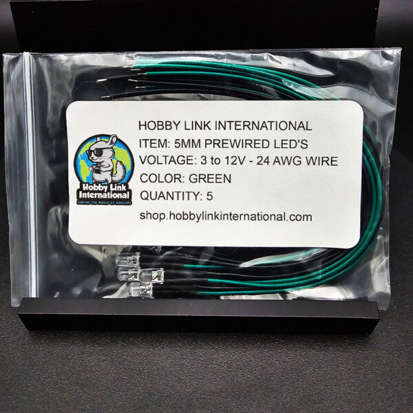 5mm pre-wired pre-resistored green LEDs 3V to 12V quantity 5