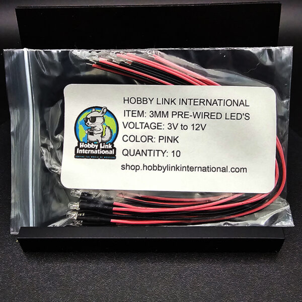 3mm pre-wired pre-resistored pink LEDs 3V to 12V quantity 10
