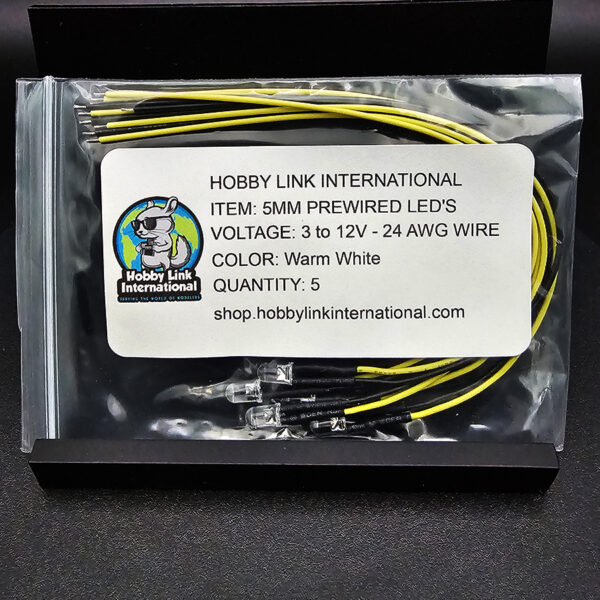 5mm pre-wired pre-resistored warm white LEDs 3V to 12V quantity 5