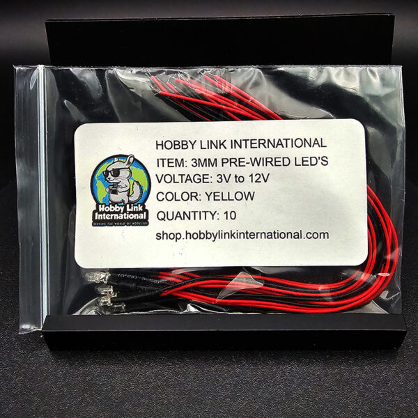 3mm pre-wired pre-resistored yellow LEDs 3V to 12V quantity 10