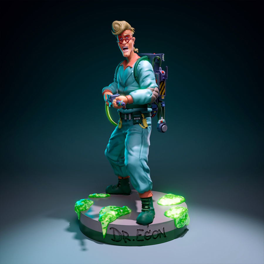 The Real Ghostbusters Egon resin print by UEL Winner with proton pack and slime base, unpainted, made to order