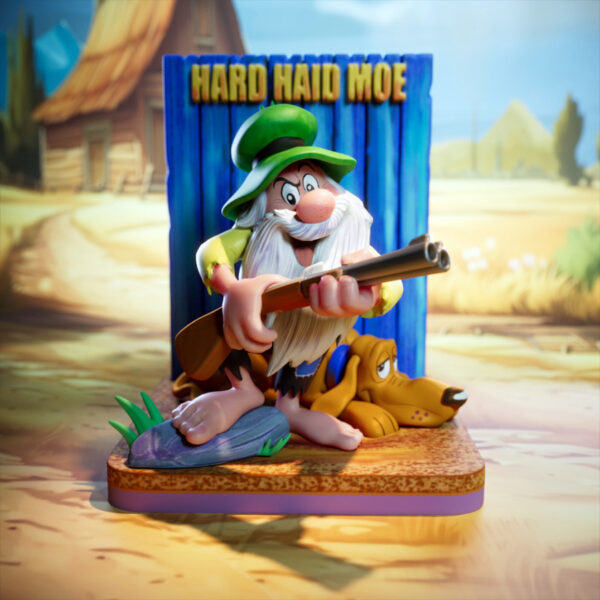 Hard Haid Moe stylized cartoon character with shotgun and hound dog on scenic base, UEL Winner resin print