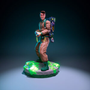 The Real Ghostbusters Peter toon-style resin print with proton pack and slime base by UEL Winner