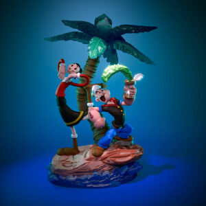 UEL Winner Popeye And Olive Oil vignette resin print with palm tree base