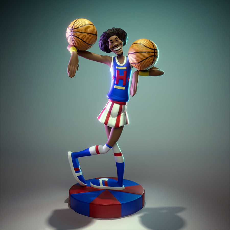 UEL Winner Super Globtrotters Twiggy resin print figure on base with two basketballs, made to order, approx. 5.9 inches tall