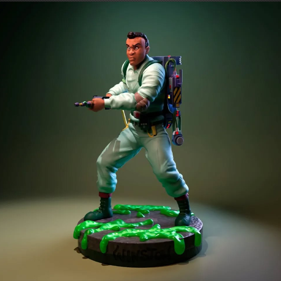 The Real Ghostbusters Winston resin print figure with proton pack on slime base by UEL Winner