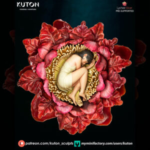 Himlay 1/10 scale resin print by Kuton Sculpts, sleeping figure curled inside a large flower.