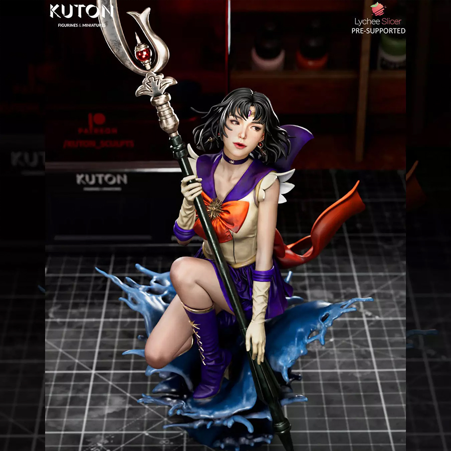 Sailor Moon Saturn 1/10 scale resin figure by Kuton Sculpts with staff and dynamic energy-style base
