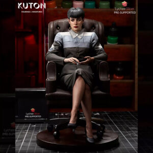 Rachael inspired by Blade Runner resin print by Kuton Sculpts seated in an office chair, available as 1/10 scale figure or 1/9 scale bust