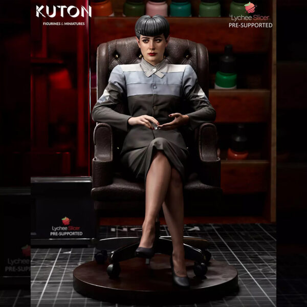 Rachel inspired by Blade Runner resin print by Kuton Sculpts seated in an office chair, available as 1/10 scale figure or 1/9 scale bust