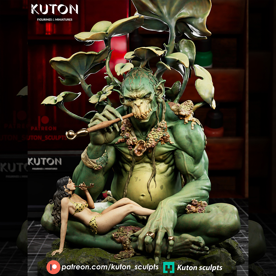 The Forest Consort 1/12 scale resin print by Kuton Sculpts featuring a large forest guardian character with foliage and scenic base