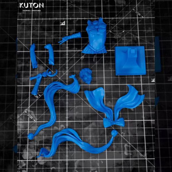 Sailor Moon resin print by Kuton Sculpts with flowing twin-tails and wand pose, available as 1/10 scale figure or 1/9 scale bust