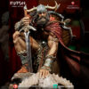 Draven by Kuton Sculpts, 1/10 scale resin print warrior crouched on a rocky base with sword, cloak, and ram skull trophy