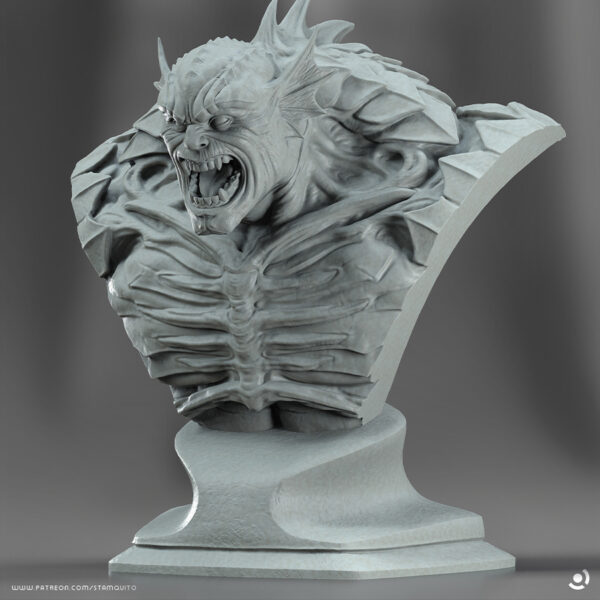 Abomination unpainted resin monster figure on a rocky base with flowing slime effect.