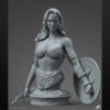 Wonder Woman resin figure with sword and shield on a rocky base, with optional cape.