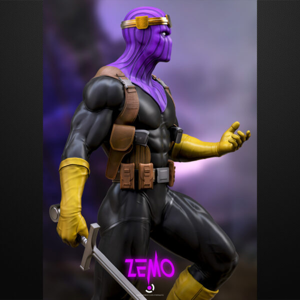 Zemo 1/6 scale figure resin print by Stalyn Quito holding a sword on a rocky base, made to order