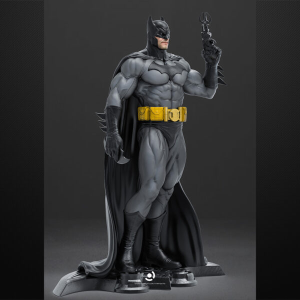 Batman 1/6 scale figure resin print by Stalyn Quito with cape and utility belt, standing on a display base