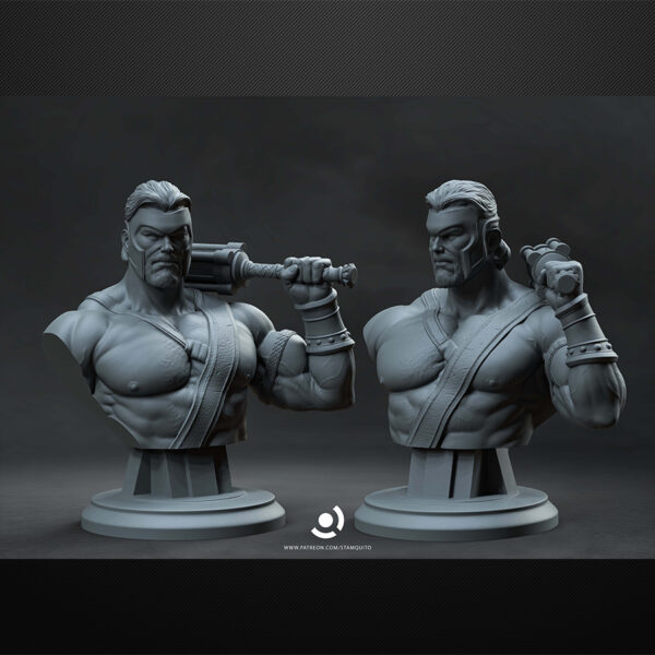 Hercules 1/6 scale resin figure printed by HLI3DFX, sculpted by Stalyn Quito, standing on a round stone display base with club weapon and heroic armor details