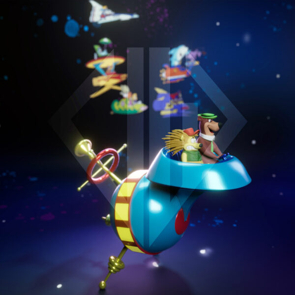 Yogi And Scary Bear Space Ship resin figure set printed by HLI3DFX, sculpted by UEL Winner, featuring both characters seated in a retro cartoon spaceship