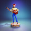 Archie resin figure printed by HLI3DFX, sculpted by UEL Winner, featuring a smiling cartoon guitarist standing on a round display base with Archie nameplate and music notes