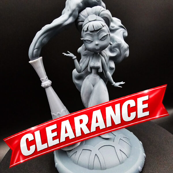 I Dream of Jeannie-inspired resin diorama kit with lamp, smoke, and character figure on base (unpainted)