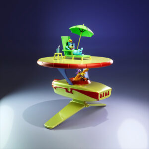 UEL Winner Yogi’s Space Race Huck and Quackup resin print diorama with ship and lounge chair unpainted