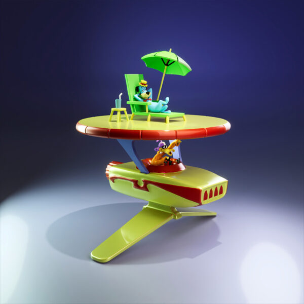 UEL Winner Yogi’s Space Race Huck and Quackup resin print diorama with ship and lounge chair unpainted