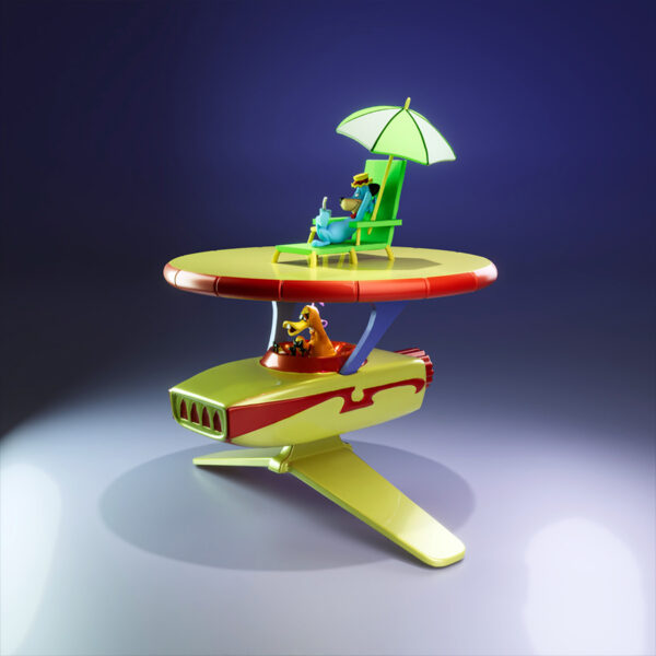 UEL Winner Yogi’s Space Race Huck and Quackup resin print diorama with ship and lounge chair unpainted