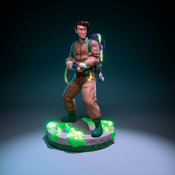 The Real Ghostbusters Peter toon-style resin print with proton pack and slime base by UEL Winner