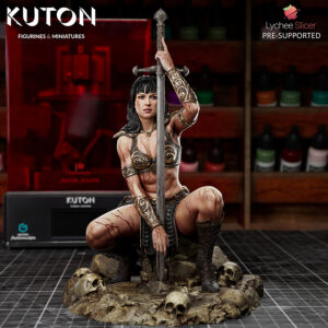 Kuton Sculpts Xena Warrior Princess 1/10 scale resin print figure with sword and skull base, unpainted kit.